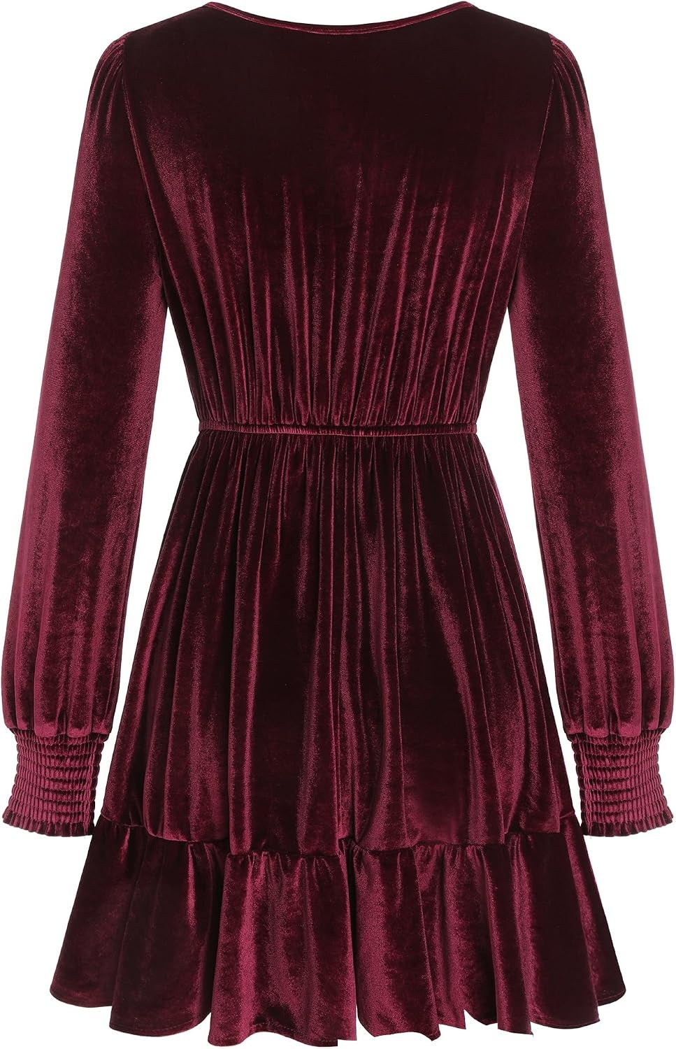 image:imageZAFUL Womens Velvet Dress V Neck Long Sleeve Cocktail Party DressesWine Red