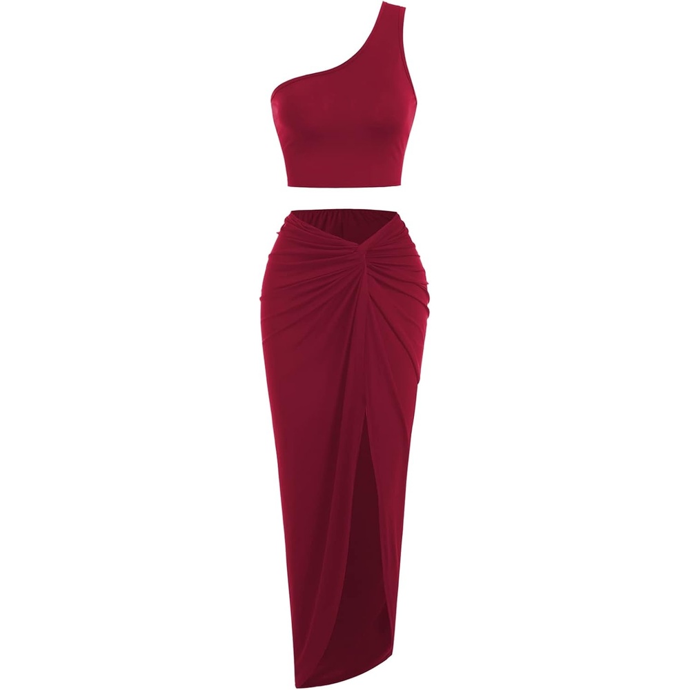 image:imageZAFUL 2 Piece Skirt Sets for Women Crop Top Ruched Maxi Skirt Suiting1deep Red