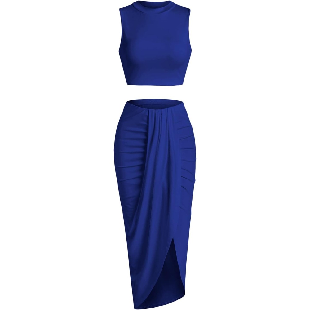 image:imageZAFUL 2 Piece Skirt Sets for Women Crop Top Ruched Maxi Skirt SuitingBroyal Blue