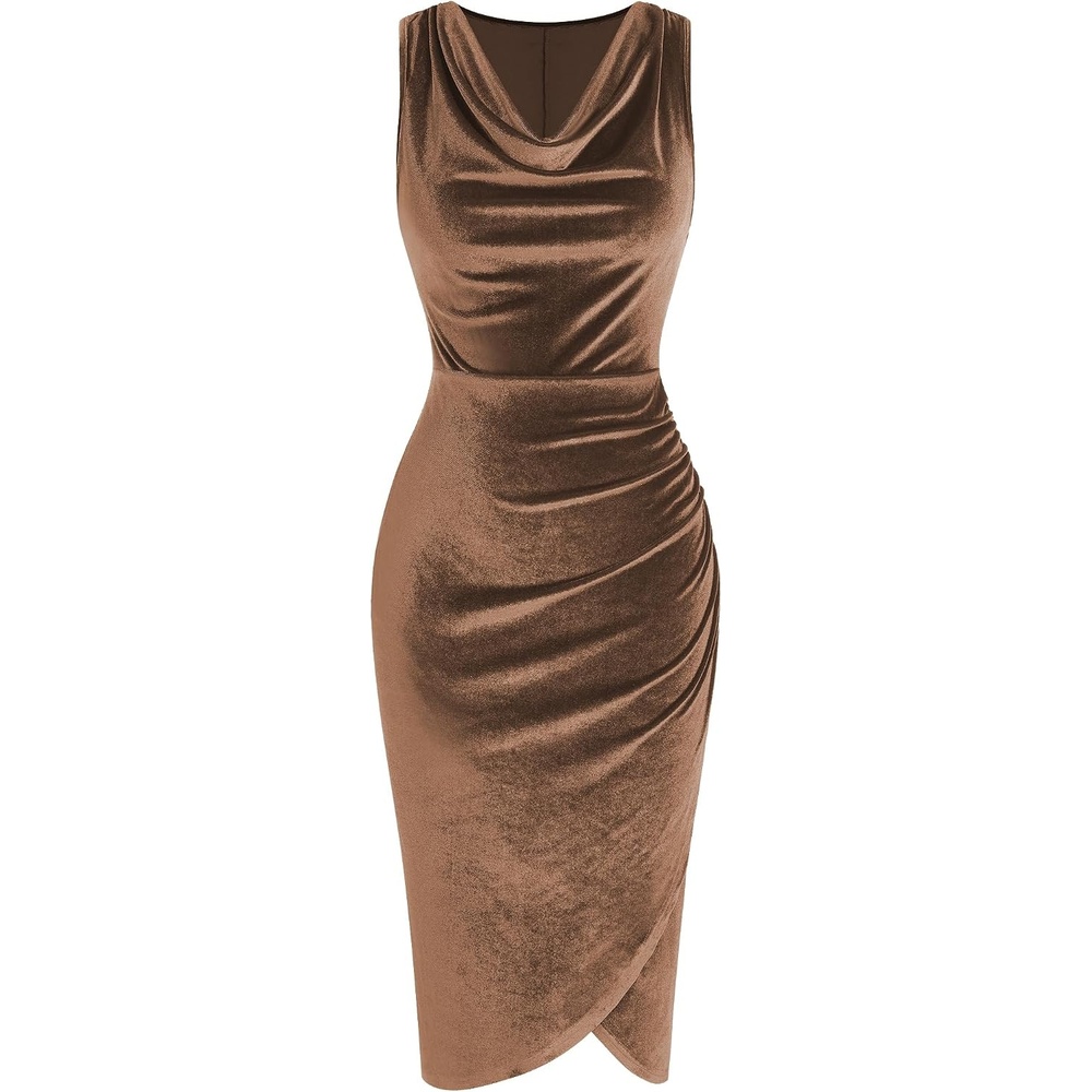 image:imageZAFUL Velvet Cocktail Dresses for Women Wedding Guest Semi Formal DressKhaki