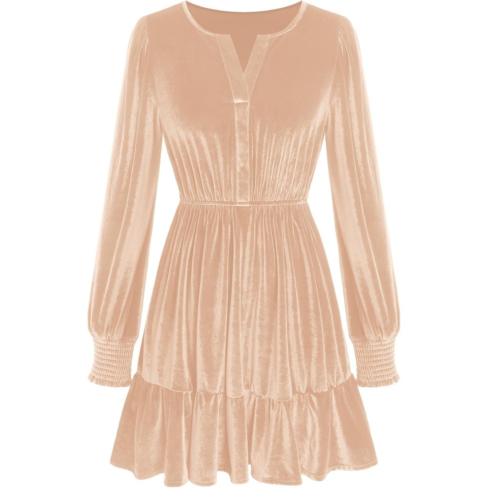 image:imageZAFUL Womens Velvet Dress V Neck Long Sleeve Cocktail Party DressesChampagne