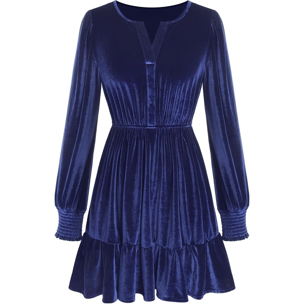 image:imageZAFUL Womens Velvet Dress V Neck Long Sleeve Cocktail Party DressesNavy Blue