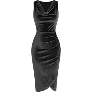 ZAFUL Velvet Cocktail Dresses for Women Wedding Guest Semi Formal Dress(Black)