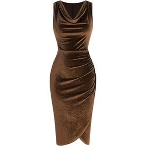 ZAFUL Velvet Cocktail Dresses for Women Wedding Guest Semi Formal Dress(Brown)