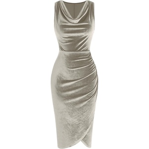 ZAFUL Velvet Cocktail Dresses for Women Wedding Guest Semi Formal Dress(Champagne)