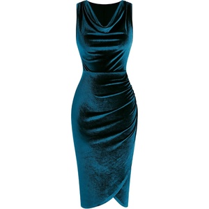 ZAFUL Velvet Cocktail Dresses for Women Wedding Guest Semi Formal Dress(Dark Blue)