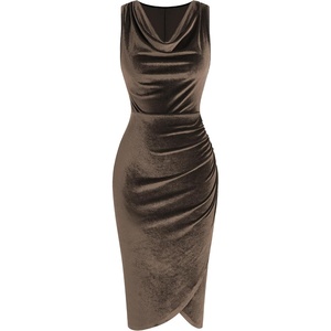ZAFUL Velvet Cocktail Dresses for Women Wedding Guest Semi Formal Dress(Dark Coffee)