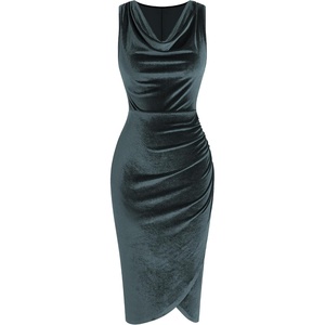 ZAFUL Velvet Cocktail Dresses for Women Wedding Guest Semi Formal Dress(Desert Blue)