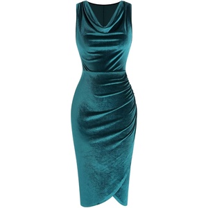 ZAFUL Velvet Cocktail Dresses for Women Wedding Guest Semi Formal Dress(Lake Blue)