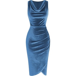 ZAFUL Velvet Cocktail Dresses for Women Wedding Guest Semi Formal Dress(Light Blue)