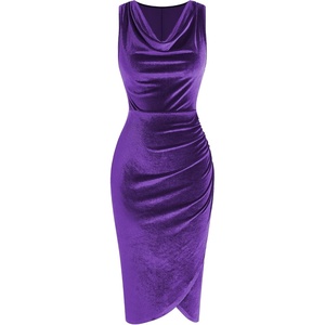ZAFUL Velvet Cocktail Dresses for Women Wedding Guest Semi Formal Dress(Purple)
