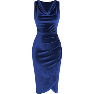 ZAFUL Velvet Cocktail Dresses for Women Wedding Guest Semi Formal Dress(Royal Blue)