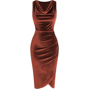 ZAFUL Velvet Cocktail Dresses for Women Wedding Guest Semi Formal Dress(Rust)