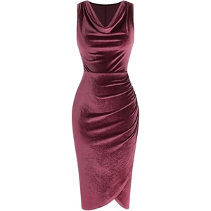 ZAFUL Velvet Cocktail Dresses for Women Wedding Guest Semi Formal Dress(Wine)