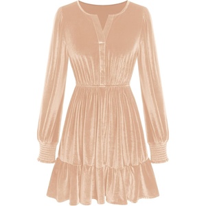 ZAFUL Women’s Velvet Dress V Neck Long Sleeve Cocktail Party Dresses(Champagne)