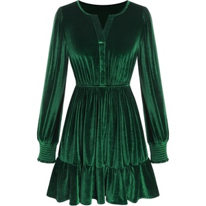 ZAFUL Women’s Velvet Dress V Neck Long Sleeve Cocktail Party Dresses(Green)