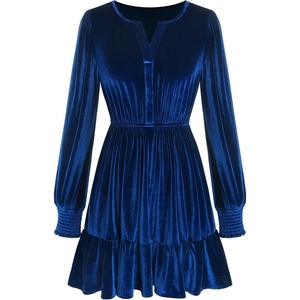 ZAFUL Women’s Velvet Dress V Neck Long Sleeve Cocktail Party Dresses(Royal Blue)