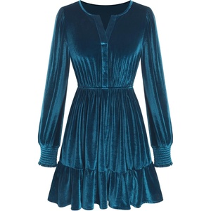 ZAFUL Women’s Velvet Dress V Neck Long Sleeve Cocktail Party Dresses(Teal)
