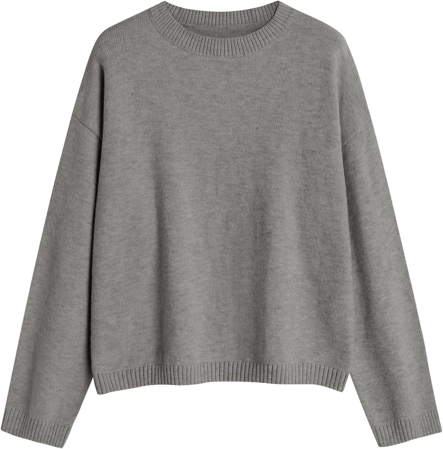 image:imageZAFUL Womens Crew Neck Drop Shoulder Solid Knitted Warm Sweater Pullover1gray