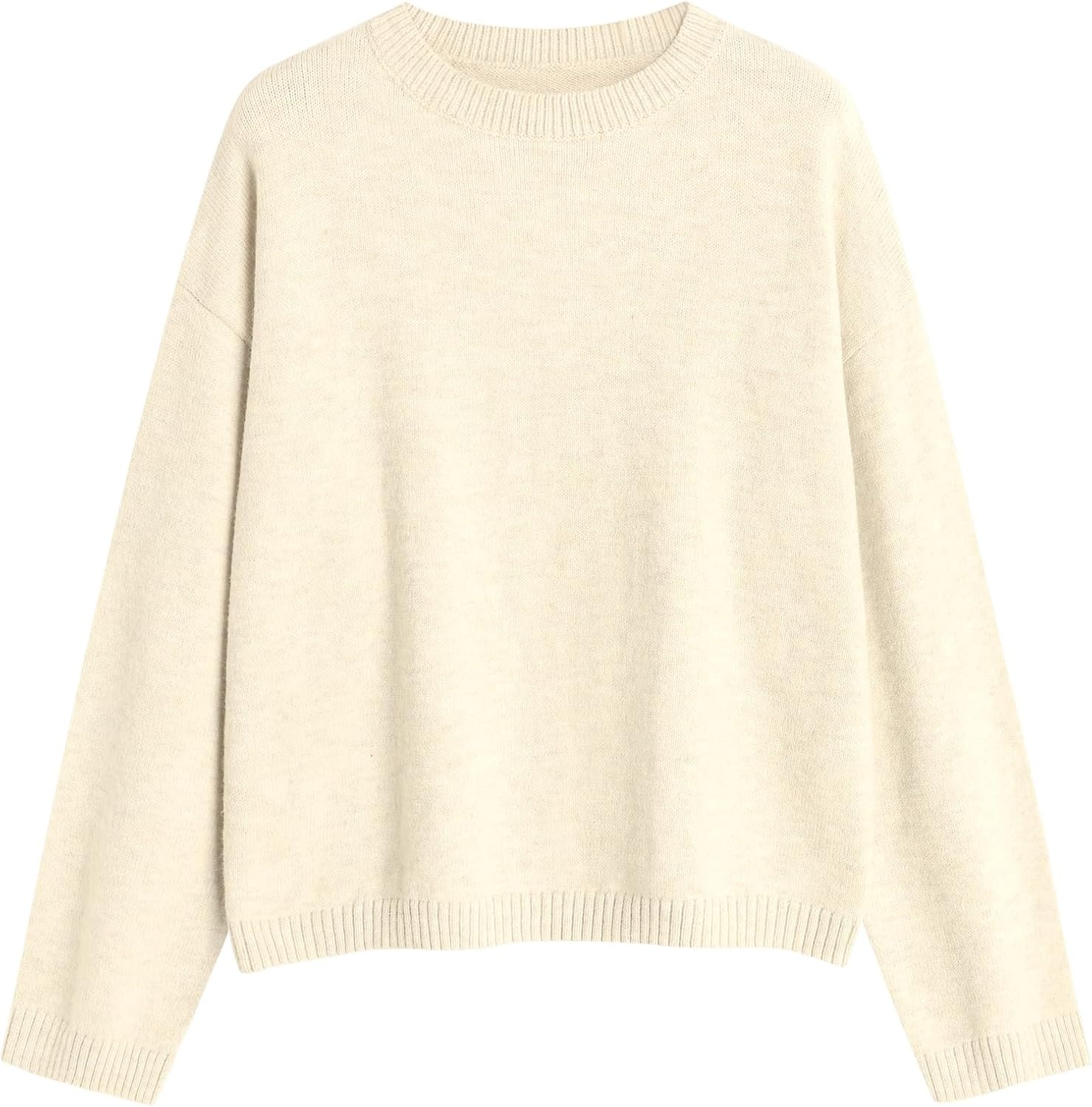 image:imageZAFUL Womens Crew Neck Drop Shoulder Solid Knitted Warm Sweater Pullover1white