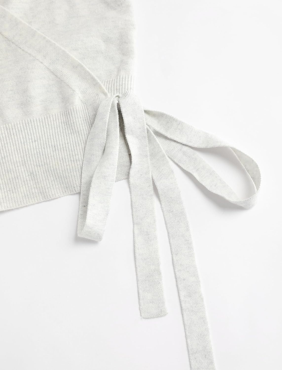 image:imageZAFUL Womens V Neck Wrap Tie Lantern Cinched Lightweight Knitwear Sweater1light Gray