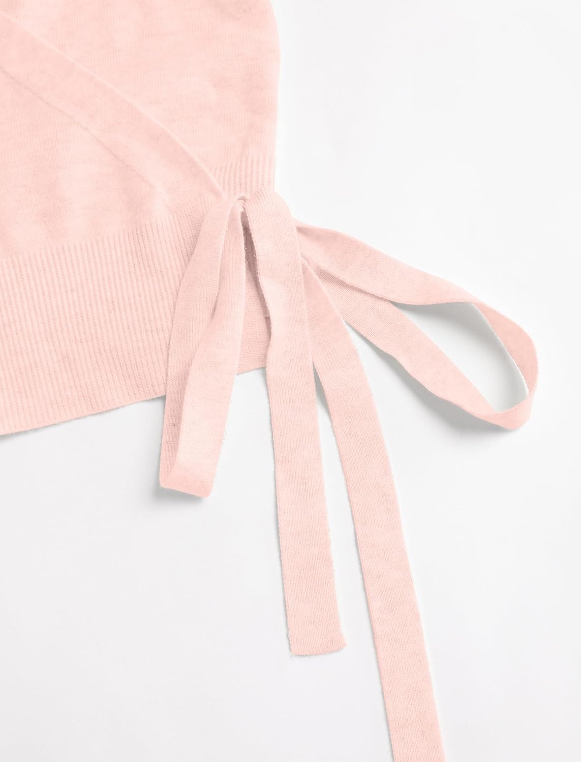 image:imageZAFUL Womens V Neck Wrap Tie Lantern Cinched Lightweight Knitwear Sweater1light Pink