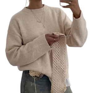 ZAFUL Womens Crew Neck Drop Shoulder Solid Knitted Warm Sweater Pullover(1-volcanic Gray)