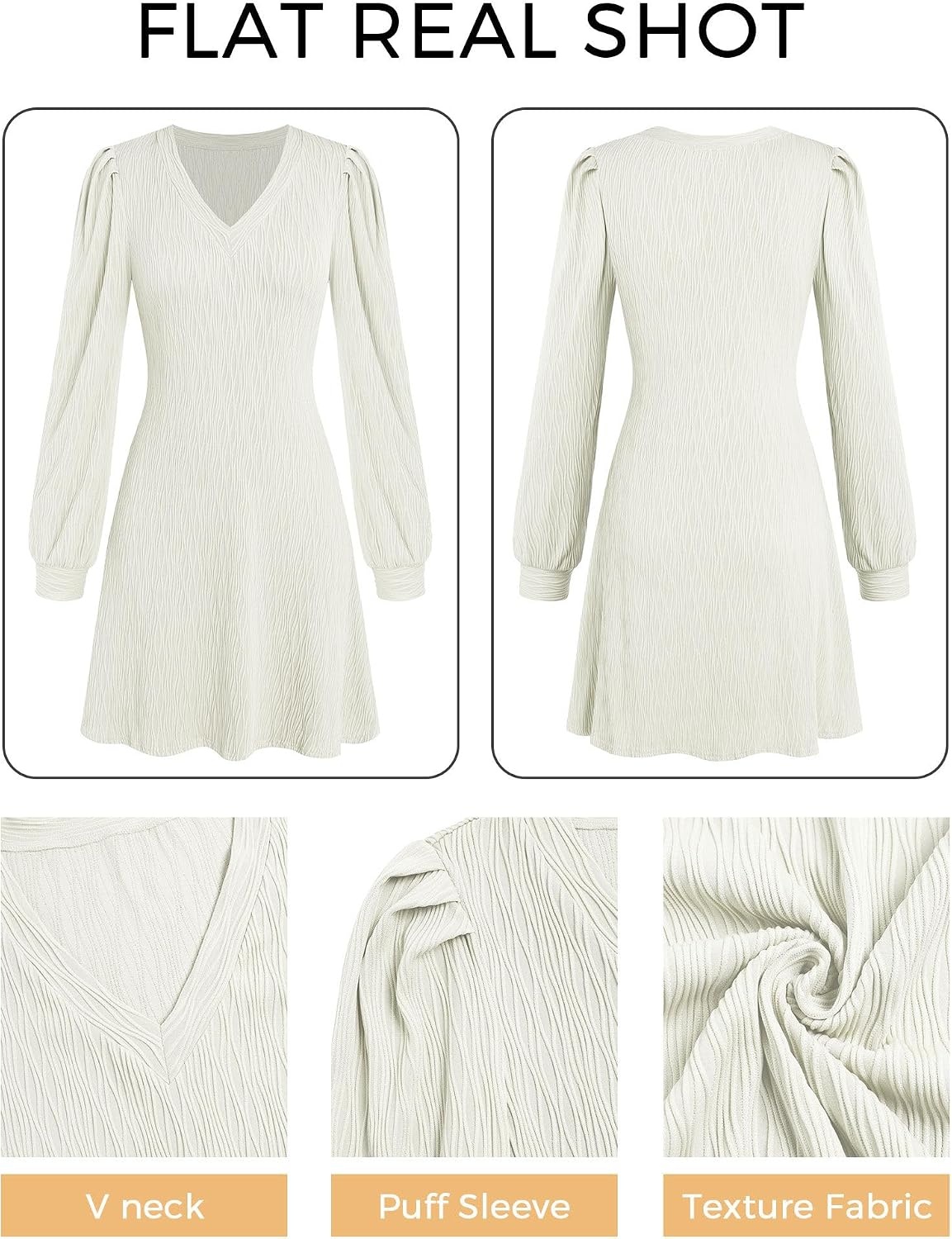 image:imageZAFUL Fall Dresses for Women 2026 Knit V Neck Long Sleeve Sweater Dress A Line Casual OutfitsBeige