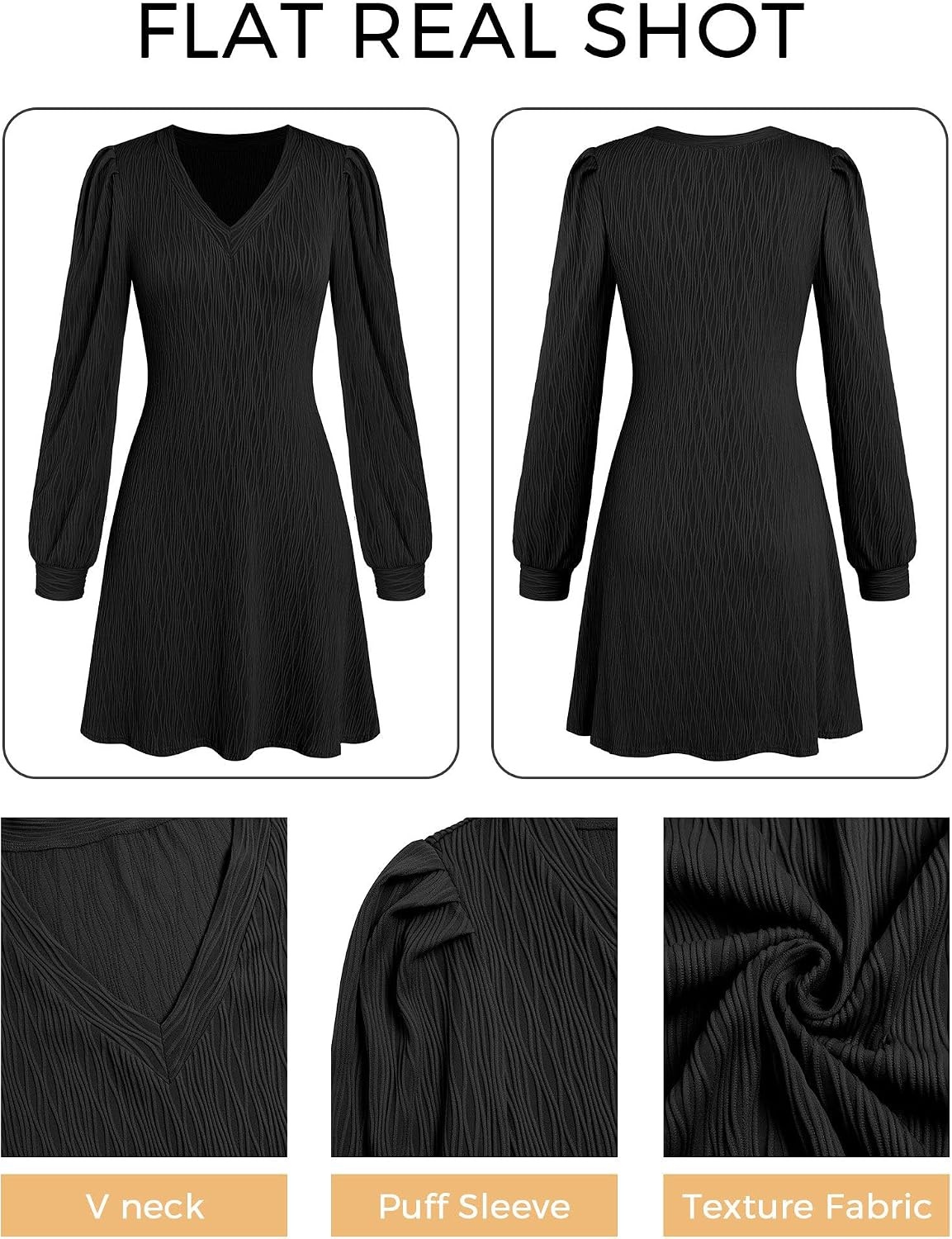 image:imageZAFUL Fall Dresses for Women 2026 Knit V Neck Long Sleeve Sweater Dress A Line Casual OutfitsBlack