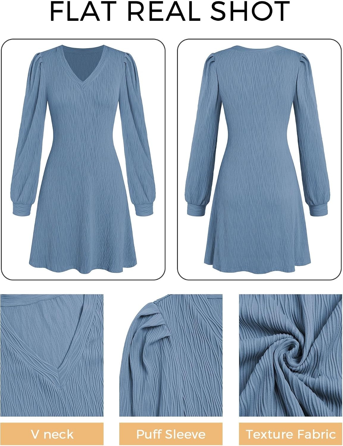 image:imageZAFUL Fall Dresses for Women 2026 Knit V Neck Long Sleeve Sweater Dress A Line Casual OutfitsBlue