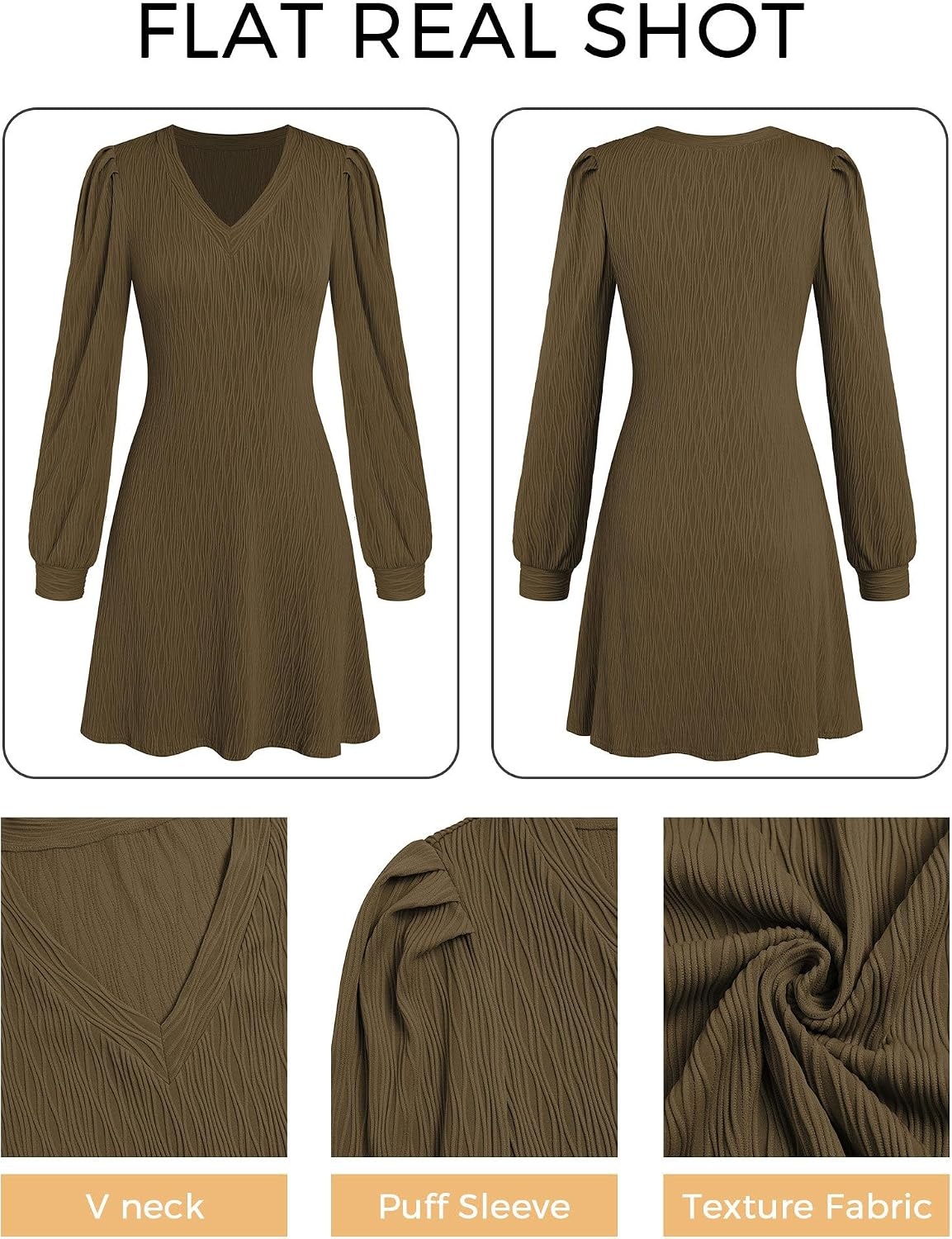 image:imageZAFUL Fall Dresses for Women 2026 Knit V Neck Long Sleeve Sweater Dress A Line Casual OutfitsBrown