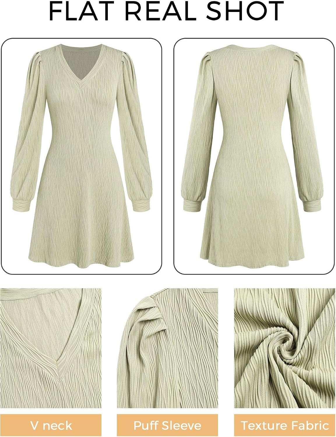 image:imageZAFUL Fall Dresses for Women 2026 Knit V Neck Long Sleeve Sweater Dress A Line Casual OutfitsGreen