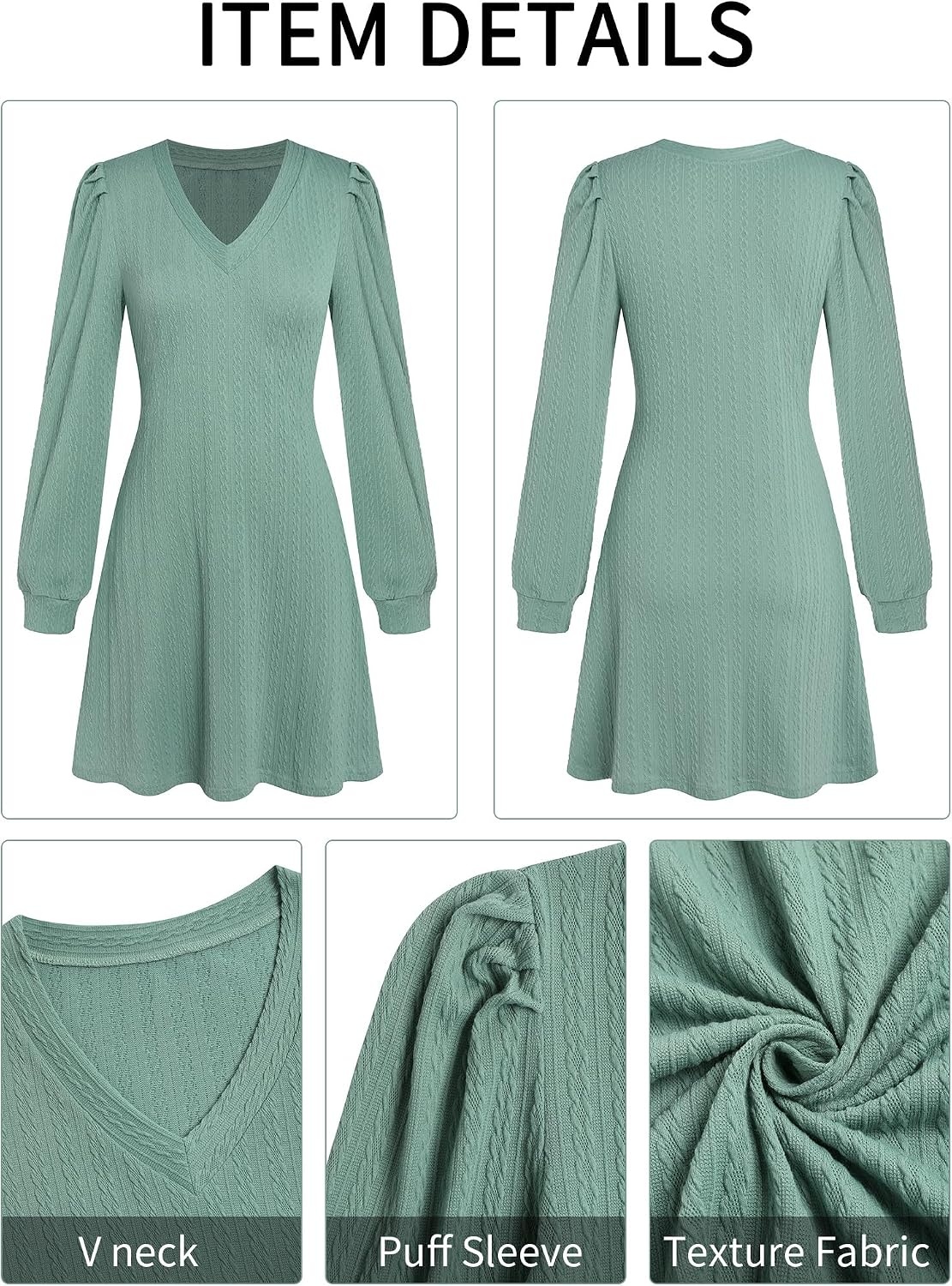 image:imageZAFUL Fall Dresses for Women 2026 Knit V Neck Long Sleeve Sweater Dress A Line Casual OutfitsGreennew