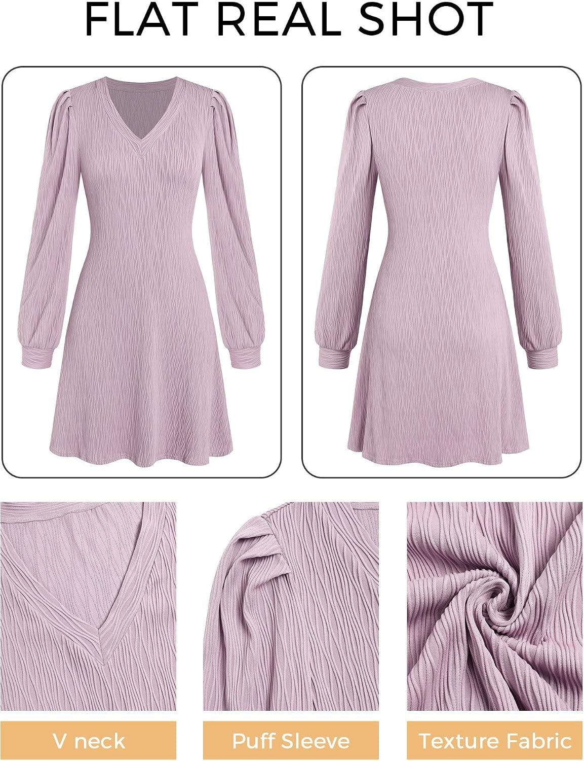 image:imageZAFUL Fall Dresses for Women 2026 Knit V Neck Long Sleeve Sweater Dress A Line Casual OutfitsPink