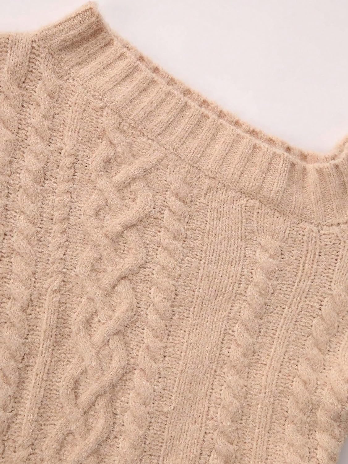 image:imageZAFUL Womens Cable Knit Cold Shoulder Long Sleeve Mini Sweater Dress0khaki