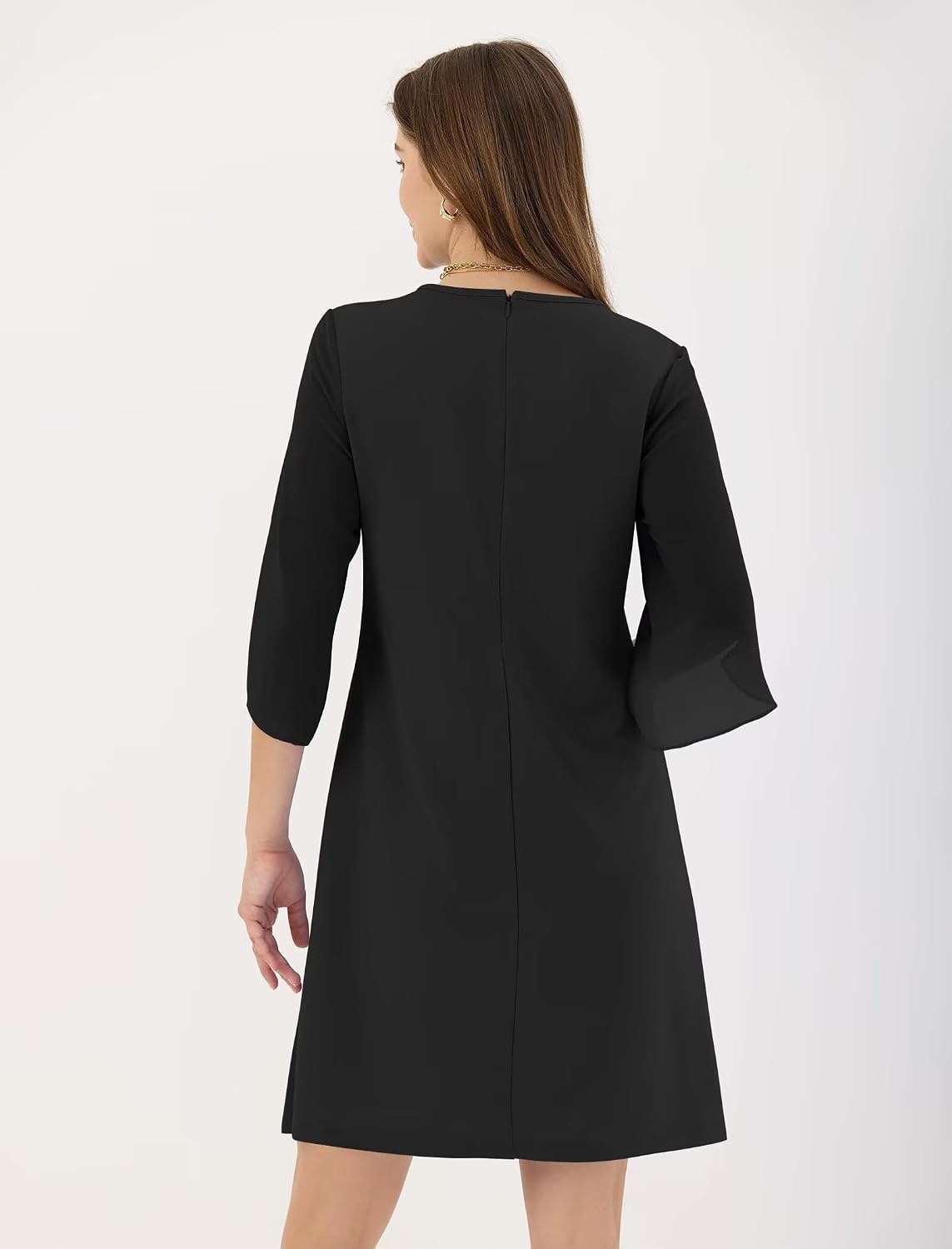 image:imageZAFUL Womens Fall Chiffon Dresses 34 Sleeve Casual Short Dress for WorkBlack