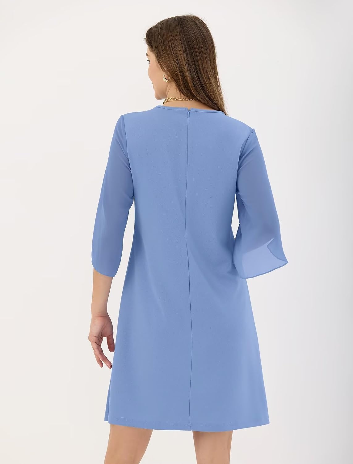 image:imageZAFUL Womens Fall Chiffon Dresses 34 Sleeve Casual Short Dress for WorkLight Blue