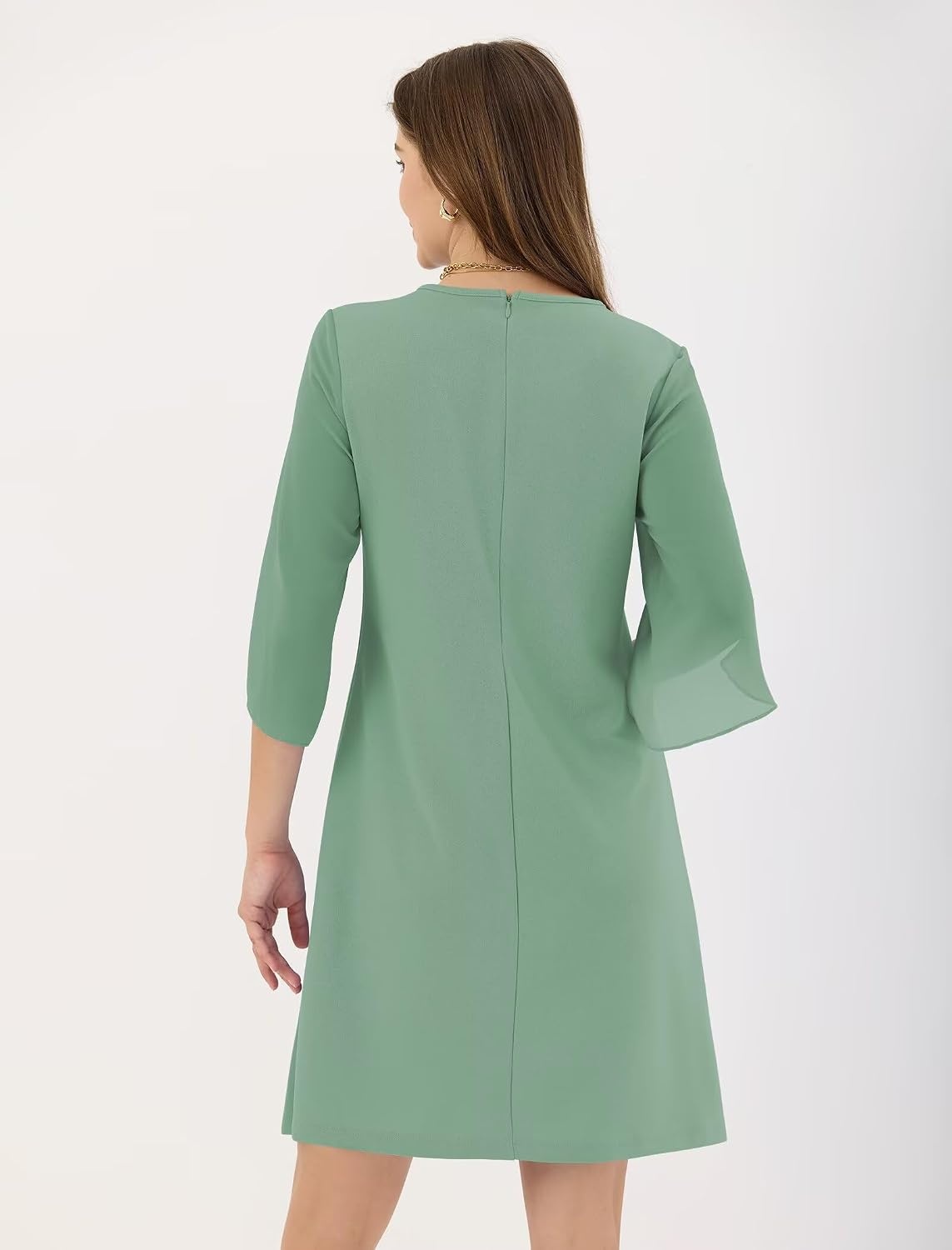 image:imageZAFUL Womens Fall Chiffon Dresses 34 Sleeve Casual Short Dress for WorkLight Green