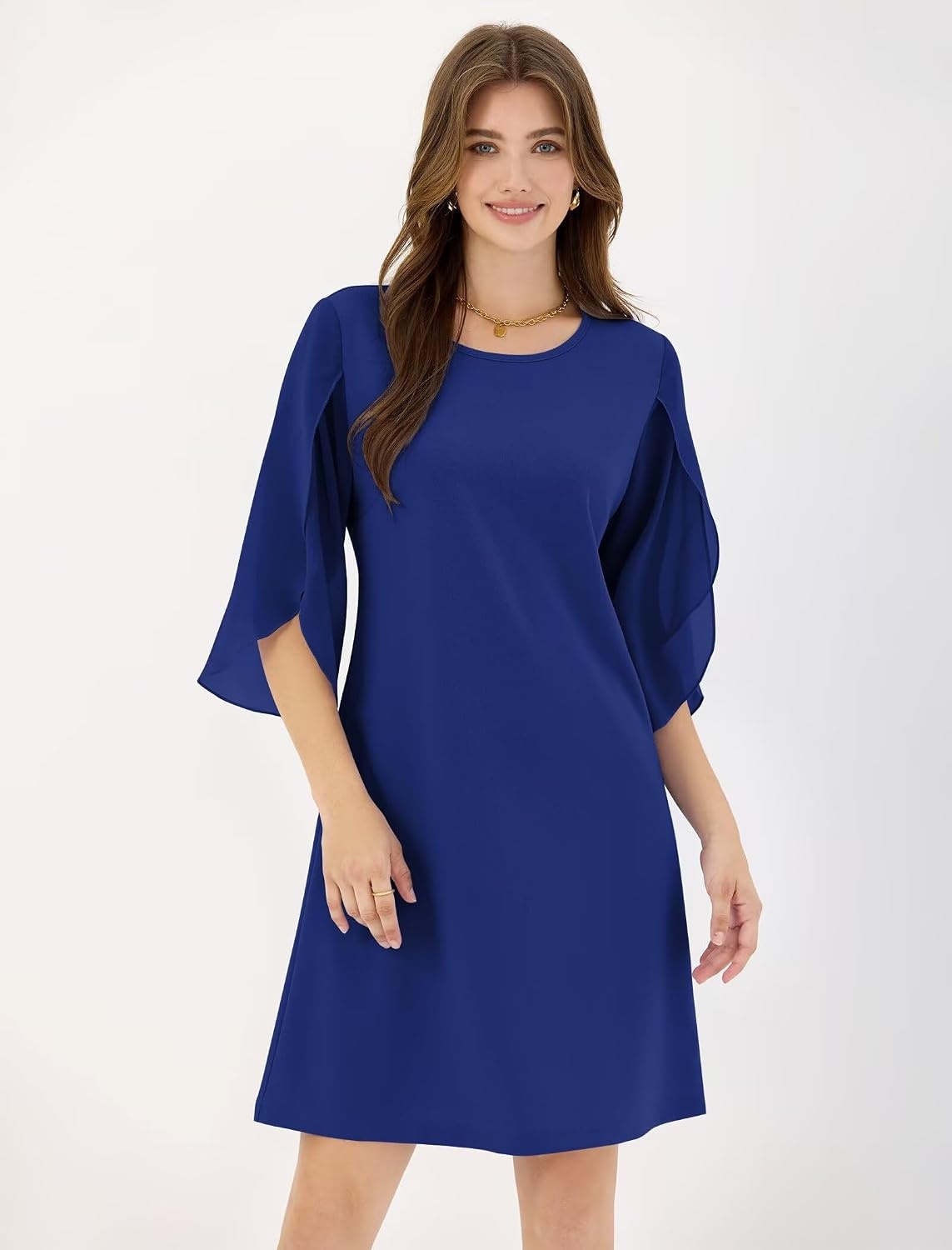image:imageZAFUL Womens Fall Chiffon Dresses 34 Sleeve Casual Short Dress for WorkNavy