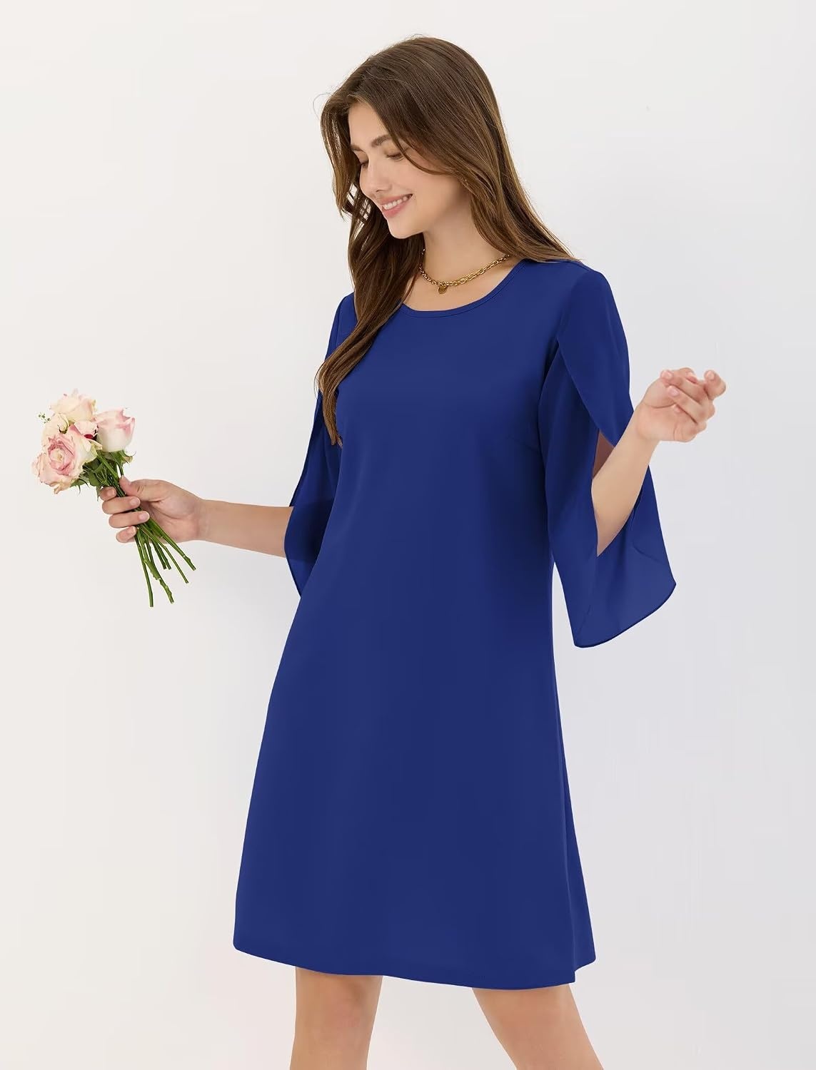 image:imageZAFUL Womens Fall Chiffon Dresses 34 Sleeve Casual Short Dress for WorkNavy