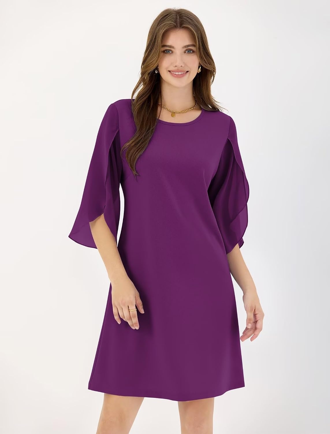 image:imageZAFUL Womens Fall Chiffon Dresses 34 Sleeve Casual Short Dress for WorkRose Red