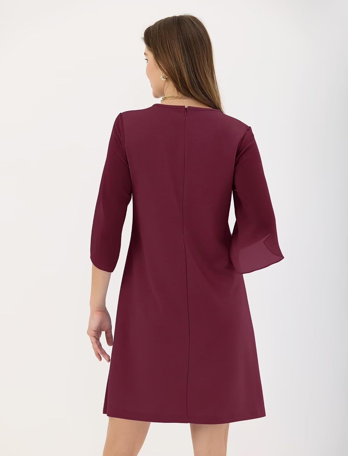image:imageZAFUL Womens Fall Chiffon Dresses 34 Sleeve Casual Short Dress for WorkWine