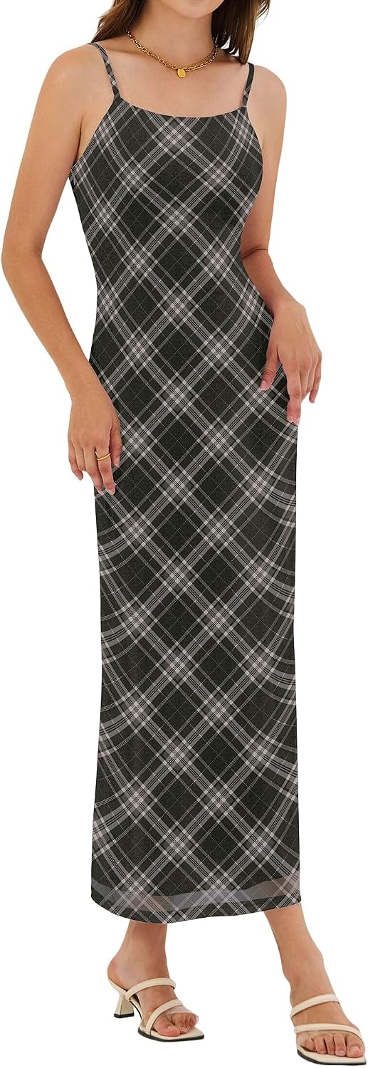 image:imageZAFUL Womens Fall Maxi Dress Mesh A Line Dresses Beach Slip Long SundressBlack