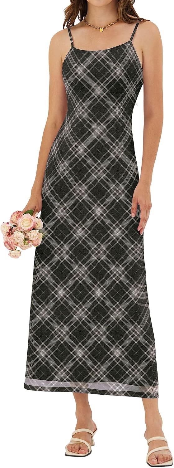 image:imageZAFUL Womens Fall Maxi Dress Mesh A Line Dresses Beach Slip Long SundressBlack