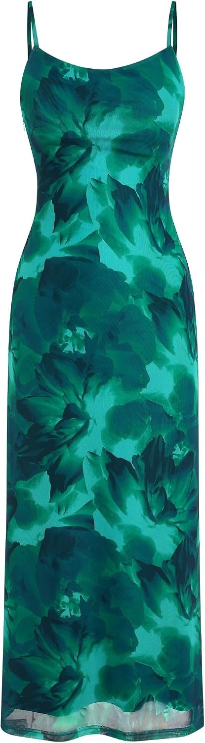 image:imageZAFUL Womens Fall Maxi Dress Mesh A Line Dresses Beach Slip Long SundressGreen