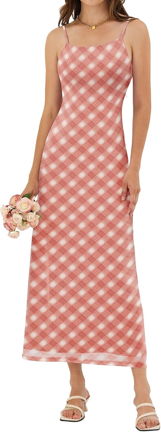 image:imageZAFUL Womens Fall Maxi Dress Mesh A Line Dresses Beach Slip Long SundressPink