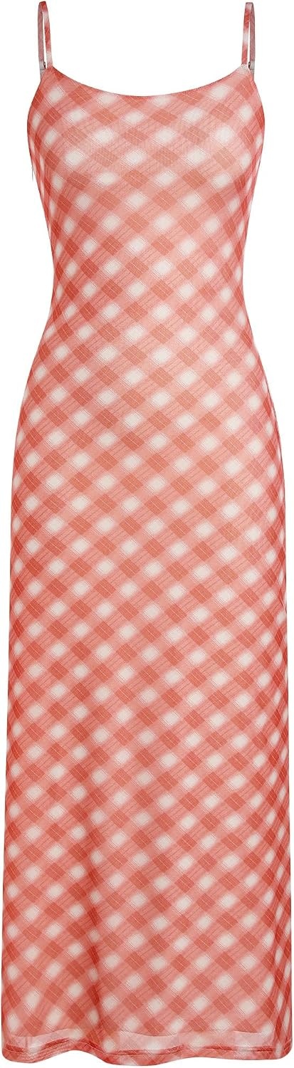 image:imageZAFUL Womens Fall Maxi Dress Mesh A Line Dresses Beach Slip Long SundressPink