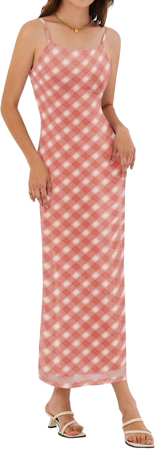 image:imageZAFUL Womens Fall Maxi Dress Mesh A Line Dresses Beach Slip Long SundressPink