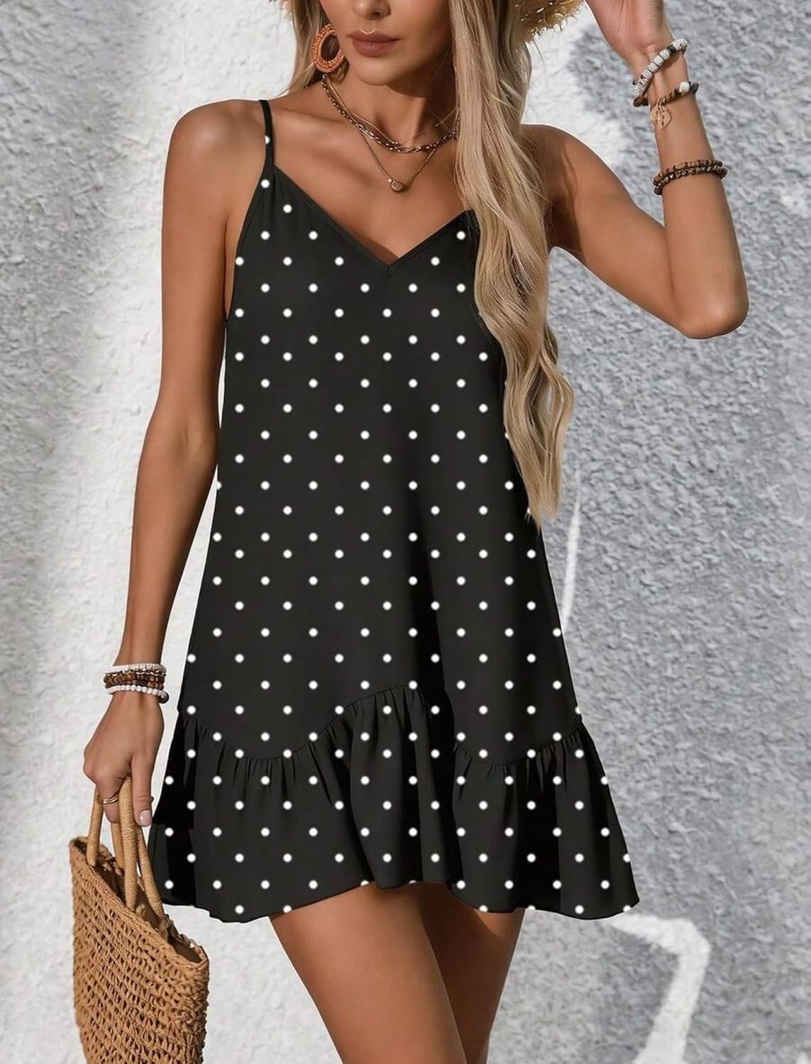 image:imageZAFUL Womens Floral Print Spaghetti Strap V Neck Boho Cami DressesBlack