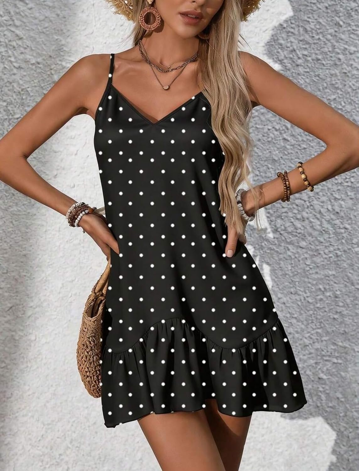image:imageZAFUL Womens Floral Print Spaghetti Strap V Neck Boho Cami DressesBlack